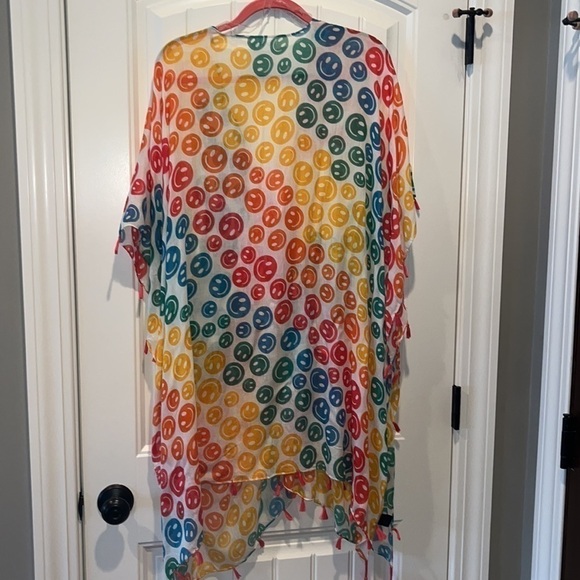 Cute smiley face rainbow lightweight poncho coverup one size boho hippie - Picture 7 of 16